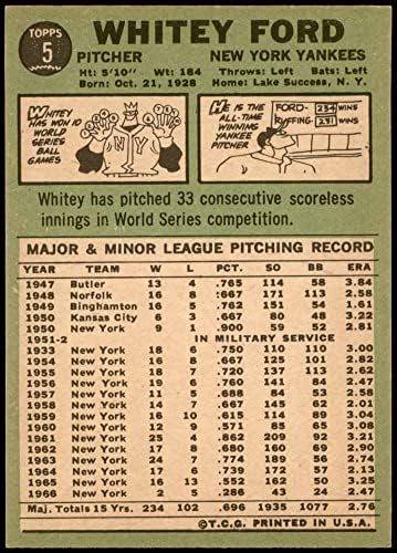 1967 Topps 5 whitey Ford Ню Йорк Янкис (Бейзболна картичка) (Посочена статистика 1933 г., вместо 1953) е БИВШ / MT + Янкис