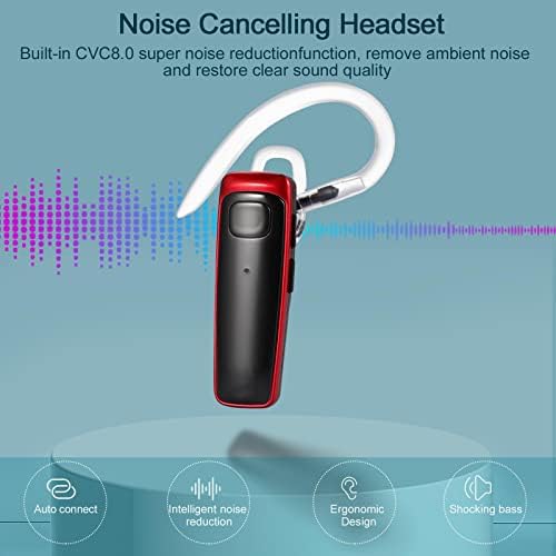 Bluetooth Слушалка CFOZUZO, Bluetooth-Слушалка, от 16 часа в режим на разговор, Безжична Слушалка с двоен микрофон с шумопотискане CVC8.0,