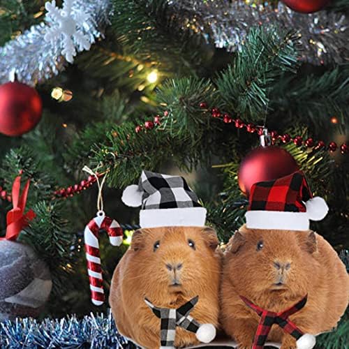 8 Опаковки Коледен Костюм за Морски Свинчета, Мини-Клетчатая Шапка на Дядо Коледа с Шал в Клетка от Буйволиной кожа на Хамстер, Таралеж,