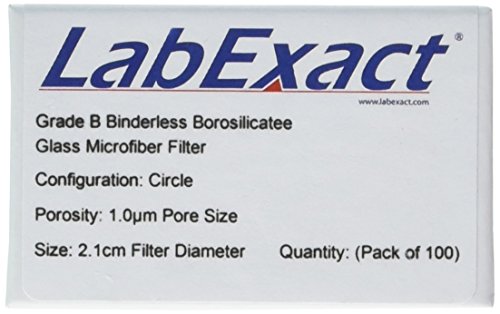Филтър от микрофибър LabExact 1200217 Grade B Glass, боросиликатное стъкло, без халки, 1,0 хм, 2,1 см (опаковка по 100 броя)
