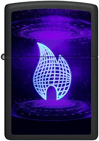 Запалка Zippo - Персонални Потребителско съобщение, Выгравированное на обратната страна, Черен Дизайн Пламък НЛО, Черен Матиран 48514