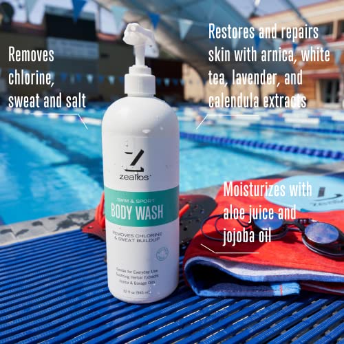 Препарат за измиване на тялото Zealios Swim & Sports Премахва следи от хлор, изпотяване, неприятна миризма на кожата - Хидратира и предпазва