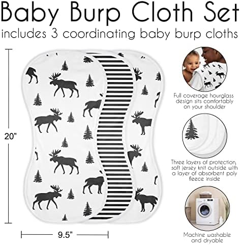 Абсорбиращи Кърпички от Оригване за малки момчета Sweet Jojo Designs Woodland Moose за новородено - Черно-бяла нашивка с изображение
