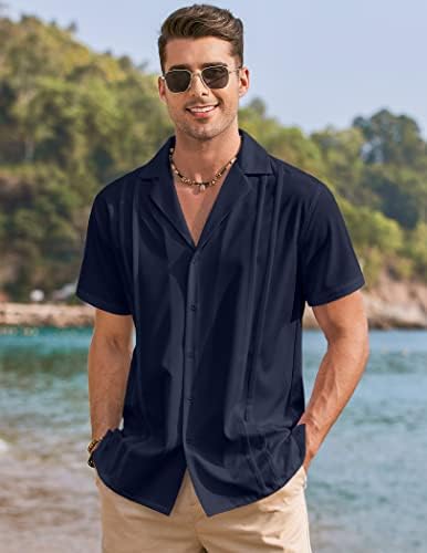 КУКАНДИ Мъжки кубински Ризи Ризи Guayabera копчета с къс ръкав Лято Плажни Ризи