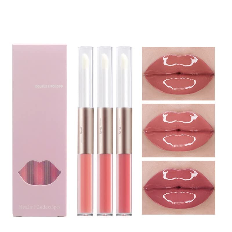 HMDABD Beauty Counter Products Набор от блесков за устни с два края, Антипригарная Чаша, Двоен Гланц за устни тройно приложение, устойчива