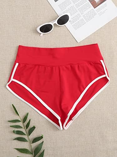 Дамски къси панталони CHALSO, спортни къси панталони, контрастиращи плетени (Цвят: Червен, Размер: Голям)