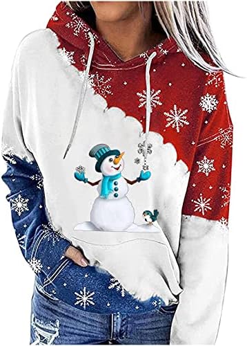 Ruziyoog/ Женски Коледни Блузи с качулка, Всекидневни Пуловер с Джоб Кенгуру под формата на Снежинки и Снежен Топ с Цветен Блок, Блуза
