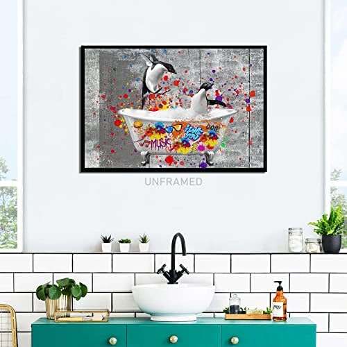 Забавно за домашни Любимци Стенно Изкуство Пингвин Картина Графити Платно Изкуство Животно Стенно изкуство баня Животни в банята Изкуство