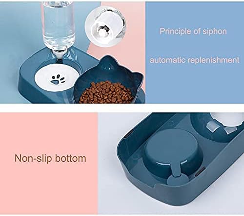 Сладък комплект мисок за хранене и чаши за вода за котки.Наклонена повдигнати купа за котешки храна за котки в затворени помещения, автоматична