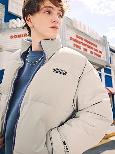 Якета NINQ за мъже - Мъжката Пуховое палто с надпис джоб с ниски рамо (Цвят: светло сиво Размер: Голям)