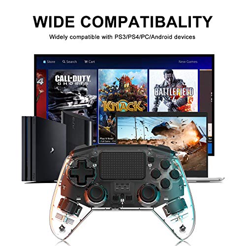 momen Контролер PS4 за Playstation 4/Pro/Slim/PC и лаптоп, Безжичен контролер PS4 с функция вибрации тъчпада, Турбо Аудио (прозрачен)
