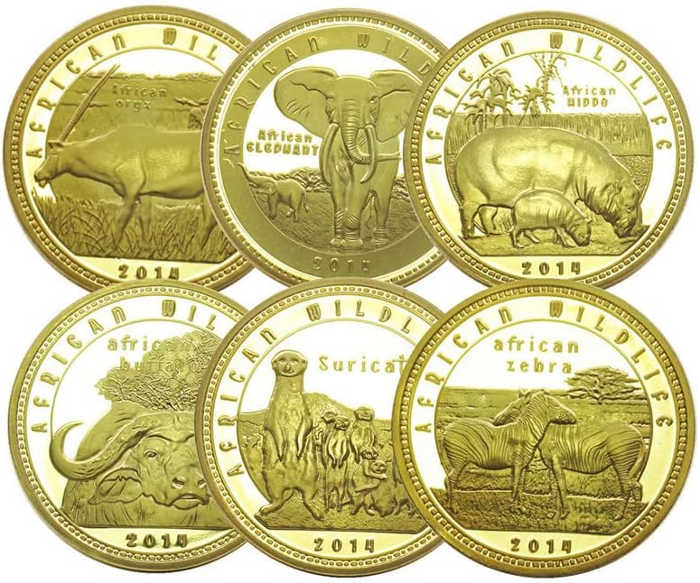 6ШТ Африканската фауна Златна Монета Слон, Хипопотам Зебра Възпоменателна Монета