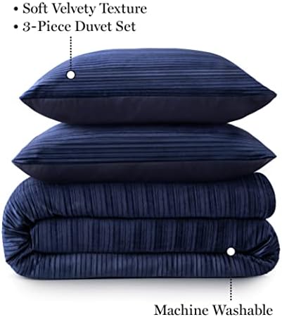 Комплект пуховых одеяла MARTHA STEWART Натали King Size - 3 предмет | Кадифе текстура в сгъвката | Луксозен и мека | Тъмно синьо