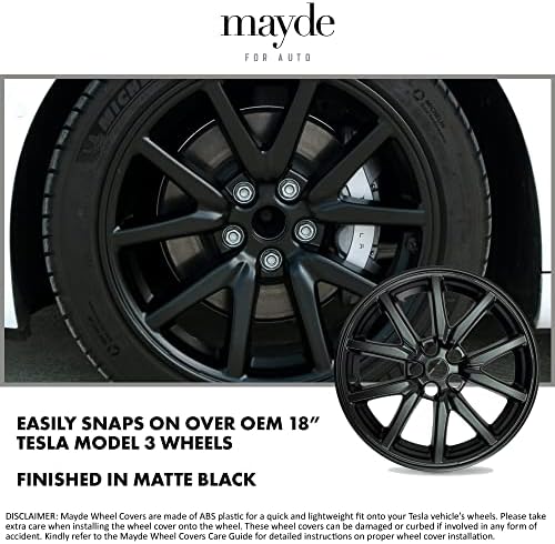 18-инчови капачки на главините Mayde са подходящи за 2017-2022 Tesla Model 3, Сменяеми капачки на колелата комплект от 4 броя) (матово