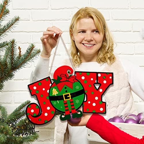 Дървени Табели Коледа Joy - Реколта Бижута Коледа Elf Joy, Стенни Табела с Надпис Коледа Joy, Коледа Коледа Венец, Украса за входната