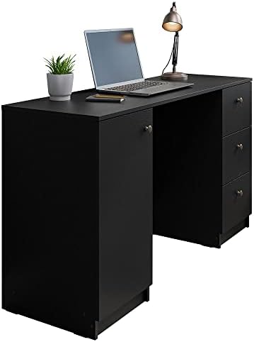 Модерен 53-инчов Компютърен бюро Madesa с чекмеджета и като, Вип маса, Дървена маса за КОМПЮТЪР, Много мебели, на 30 В x 18G x 53Ш - Черен