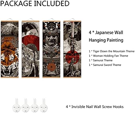 4 БР. Японски Стенен Декор, Японското Стенно Изкуство, Японски Начало Декор, Японски Декор за спалня, Стенни Декорации Sumurai