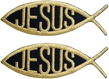 Octory 2 БР Нашивка с изображение на риба Ихтис, на Исус, на християнския символ, Гладене на Дрехи, Конче /Гали на Бродирани нашивке,