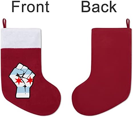 Вдигнат Юмрук Чикаго Флаг Коледни Чорапи, Бели Супер Меки Плюшени Модни Коледна Украса На Коледни Чорапи
