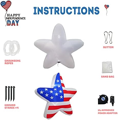 UniqSeason 4th of July Decor 4 Футовое Надувное украса с патриотичен знак Американската Звезда с led крушки в Деня на Независимостта,