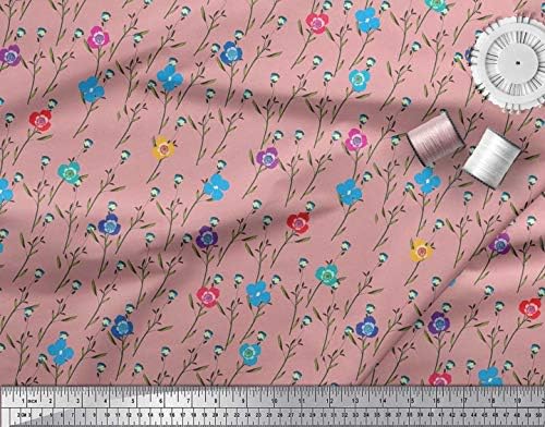 Розова кърпа от поли-жоржета Soimoi от плат с листа и цветя художествен принтом ширина 42 инча