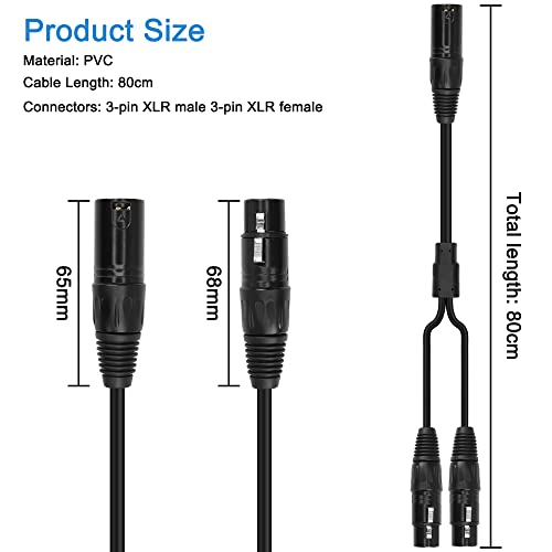 Кабел-сплитер MEIRIYFA XLR от 1 щепсела до 2 штекерных микрофонных кабели, 3-пинов XLR-двоен XLR Балансирана кръпка-Y-микрофон