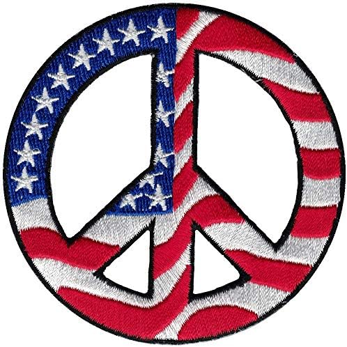 Нашивка със знака на мира на американското знаме, с Отворени спици - Прогладьте желязо или пришейте 3 инча