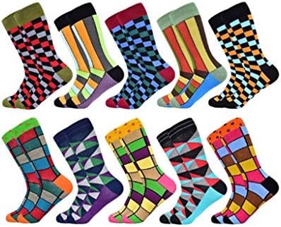 RENSLAT, 10 чифта мъжки и женски чорапи, Пъстри Подарък Памучни Чорапи за мъжете и жените, Изпъстрен Бизнес Ежедневни чорапи