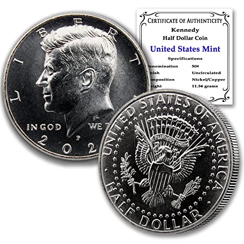 2022 P,D Комплект от 2 монети Кенеди по полдоллара (сечени в монетния двор във Филаделфия и монетния двор Денвър) със сертификат за