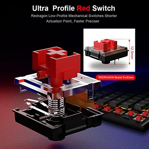 Ультратонкая жичен механична клавиатура REDRAGON SION K653 RGB с програмируеми нископрофилни линейни червени стрелки с възможност за гореща замяна за игри и набор на текст,