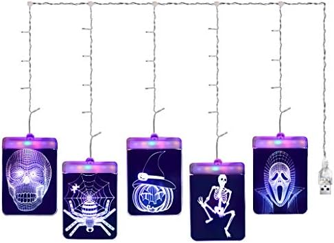 JFLYOU Хелоуин Светлини, Декоративни Лампи за Хелоуин USB LED Night Light 3D Акрилни Декор За Означения (A, Жълт)
