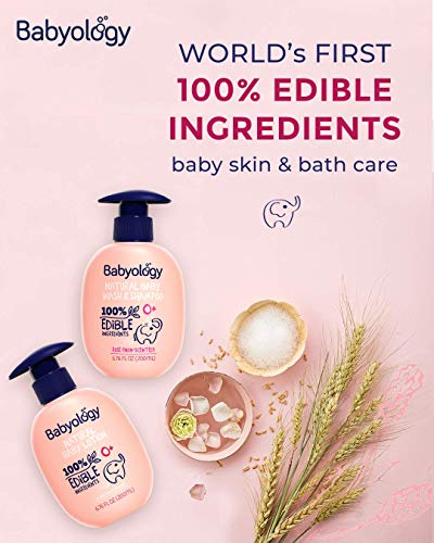 Babyology Напълно Естествена бебешка препарат за почистване и шампоан - Хранителни съставки - с Органична розова вода