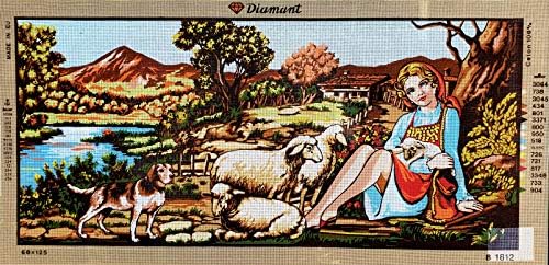 Декориран Гоблен на Платно с бродерия Гоблен - Момиче и Овце 24 x 50 B1812 от GobelinL