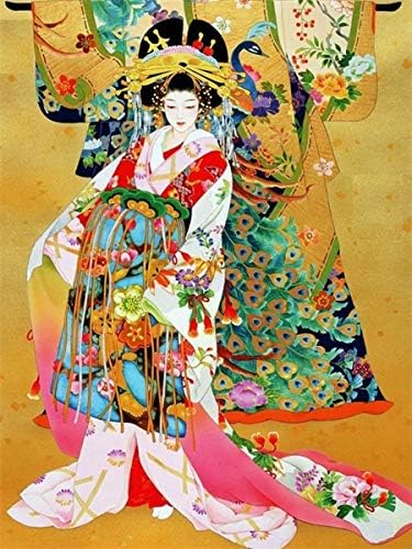 QGHZSCS Боята по номера САМ Живопис Кимоно за Момичета Портретна Картина за Декорация на дома, A5 (40x50 см, Без рамка)