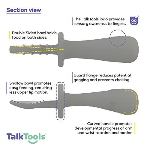 TalkTools Itsy Tiny Silicone Spoons – Две опаковки Меки силиконови Тренировъчни лъжици за самостоятелно хранене за бебета и малки деца със
