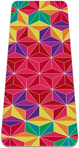 Дебел Нескользящий килимче за йога Unicey за физически упражнения и Фитнес, 1/4 с Цветен Триъгълен Геометричен Модел на Заден