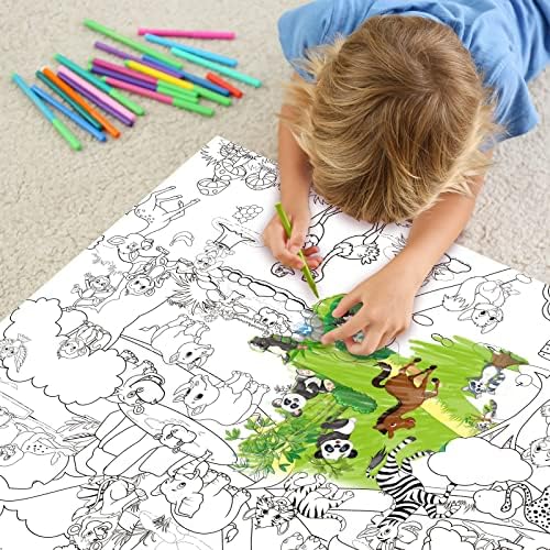 Гигантски Плакат за Оцветяване Zoo Джъмбо за Деца 45x32 Инча, игри на Оцветяване на Стени, Големи Животни, Огромна Книга за Colorization,