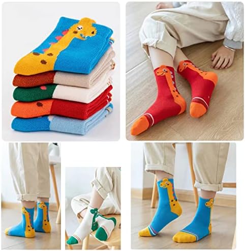 Чорапи с динозавром за момчета и момичета YIPINU на възраст 1-3 и 9-12 години, Чорапи за екипажа, 5 опаковки, Детски Подаръчен Комплект