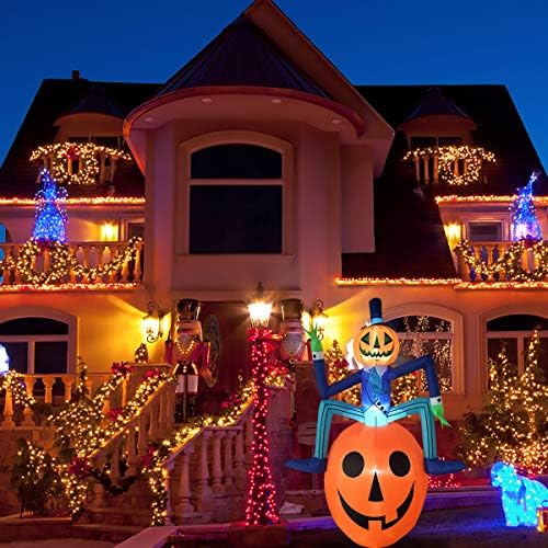 Poptrend Хелоуин Надуваеми 6 фута г-Н Тиква Украса за Хелоуин на открито, Led светлини, осветлението на Празнични украси за помещения, Надуваем