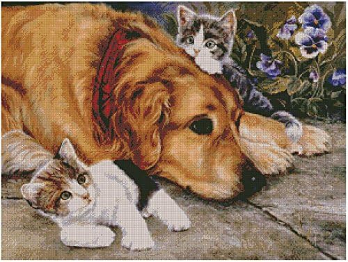 Комплекти за бродерия на кръстат бод котки и Кучета, 14 карата, конци от египетски памук 300x225 шевове, комплект за бродерия