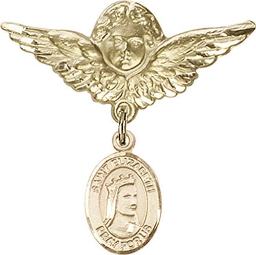 Детски икона Jewels Мания за талисман на Свети Елизабет Унгарска и икона на Ангел с крила на булавке | Детски икона от 14-каратово