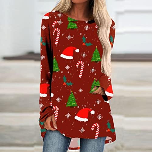 Женски Празници, Коледа и Хол, Фланелки, Блузи с дълги ръкави, Тениска с кръгло деколте и изображение на Елен, Сладка Тениска YP