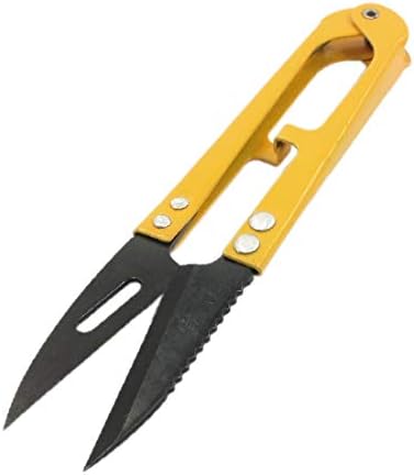 X-DREE Метален Нож с остър нож, Риболовни Ножици за риболов с Дължина 111 мм, Жълт (Метален Нож с остър нож, Pesca Línea de hilo