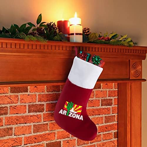 Ретро Коледни Чорапи с Кактусом и Флага на Аризона, Коледна Елха, Висящи Чорапи за Камината, с Къси Плюшени Белезници, Украса за Дома Празнични