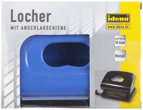 Punch Idena 300908 с Водач за хартия, дупка удар до 16 Листа, Диаметър на отвора: 5.5 мм, Метален, син цвят