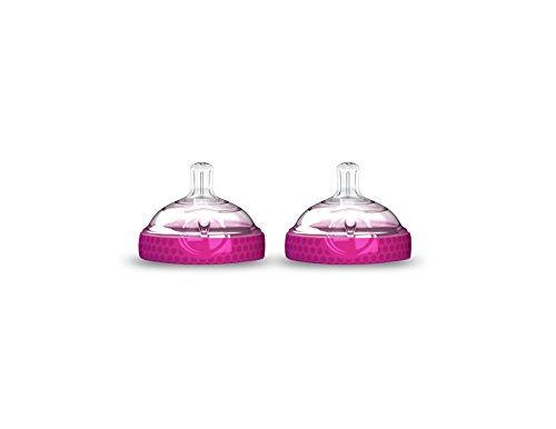 Резервни части за бебешки бутилки Baby Brezza - 2 сменяеми капаци, които не съдържат BPA - Зърното Средно на текучество - Розова