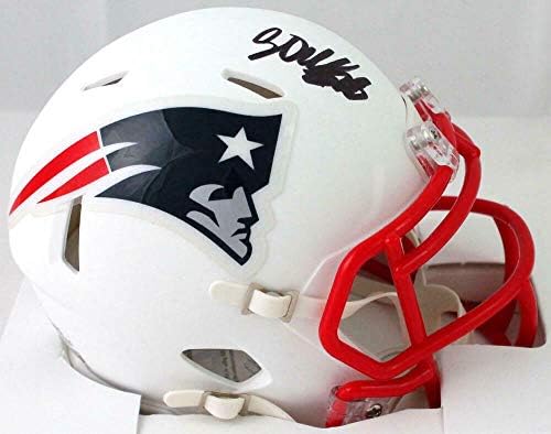 Плосък бял Мини-каска New England Patriots с автограф Кори Диллона - PSA Auth - Мини-Каски NFL с автограф