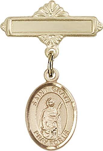 Детски икона Jewels Мания с чар St. Grace и полирани игла за бейджа | Детски икона от 14-каратово злато с чар St. Grace и полирани игла