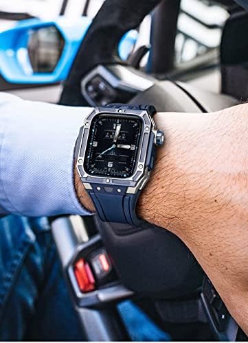 Керамични калъф KAVJU за Apple Watch Band 45 мм и Метален Bezel за Iwatch Series 8 7 6 5 SE 44 мм Каишка от фторопластовой гума