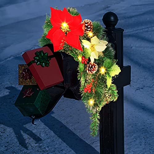 37,4-Инчов Коледна пощенска кутия Със Зимни Плодове, Клонки Зеленина, Шишками, Коледни Декорации за пощенски кутии на Открито и 20 led
